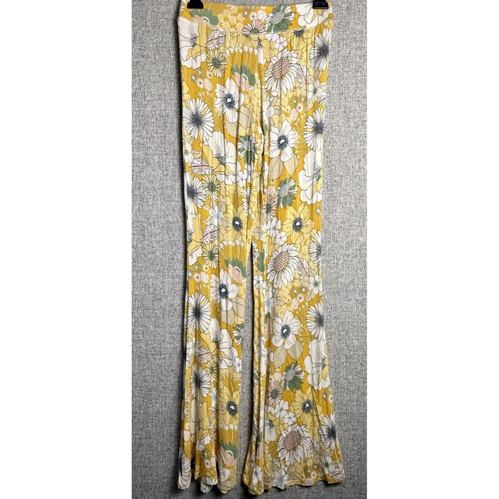 O'neill Floral‎ Yellow High Rise Flare Bell Bottom Leggings Yoga Stretch SM